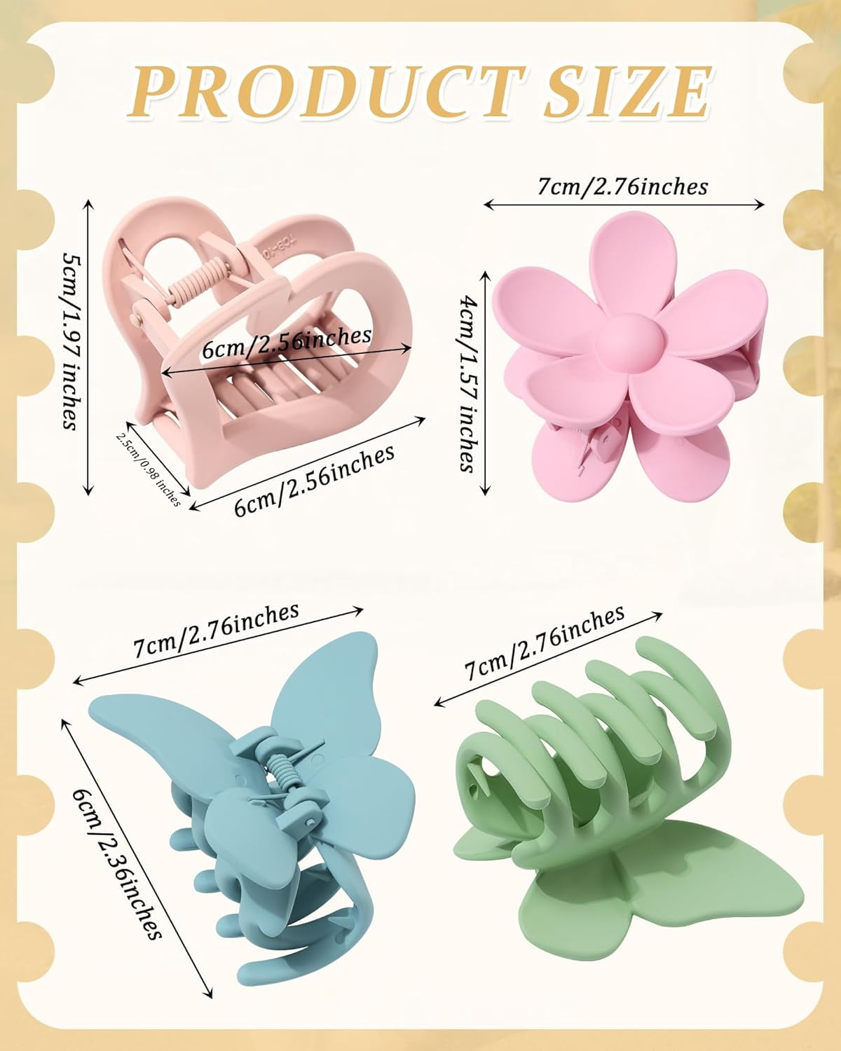 Matte Butterfly Hair Claw Clips for Women Girls - 6 PCS Non-Slip and Strong Hold Hair Clips for Thin/Medium/Thick Hair