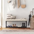 thumbnail image 3 of Dycanpo 44.5" End of Bed Bench,Tufted Upholstered Bench with Shoe Shelf, Linen Color, 3 of 11