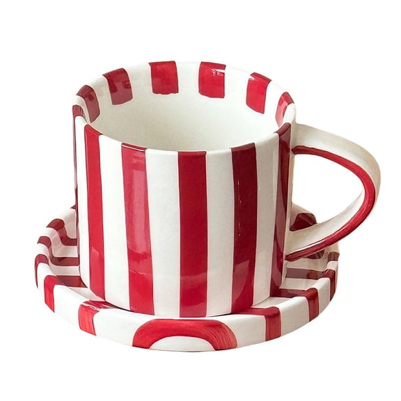 Sturdy Ceramic Mugs Set with Striped Designs Ideal for Coffee Enjoyment 5Inch Size Comfortable Handle Included