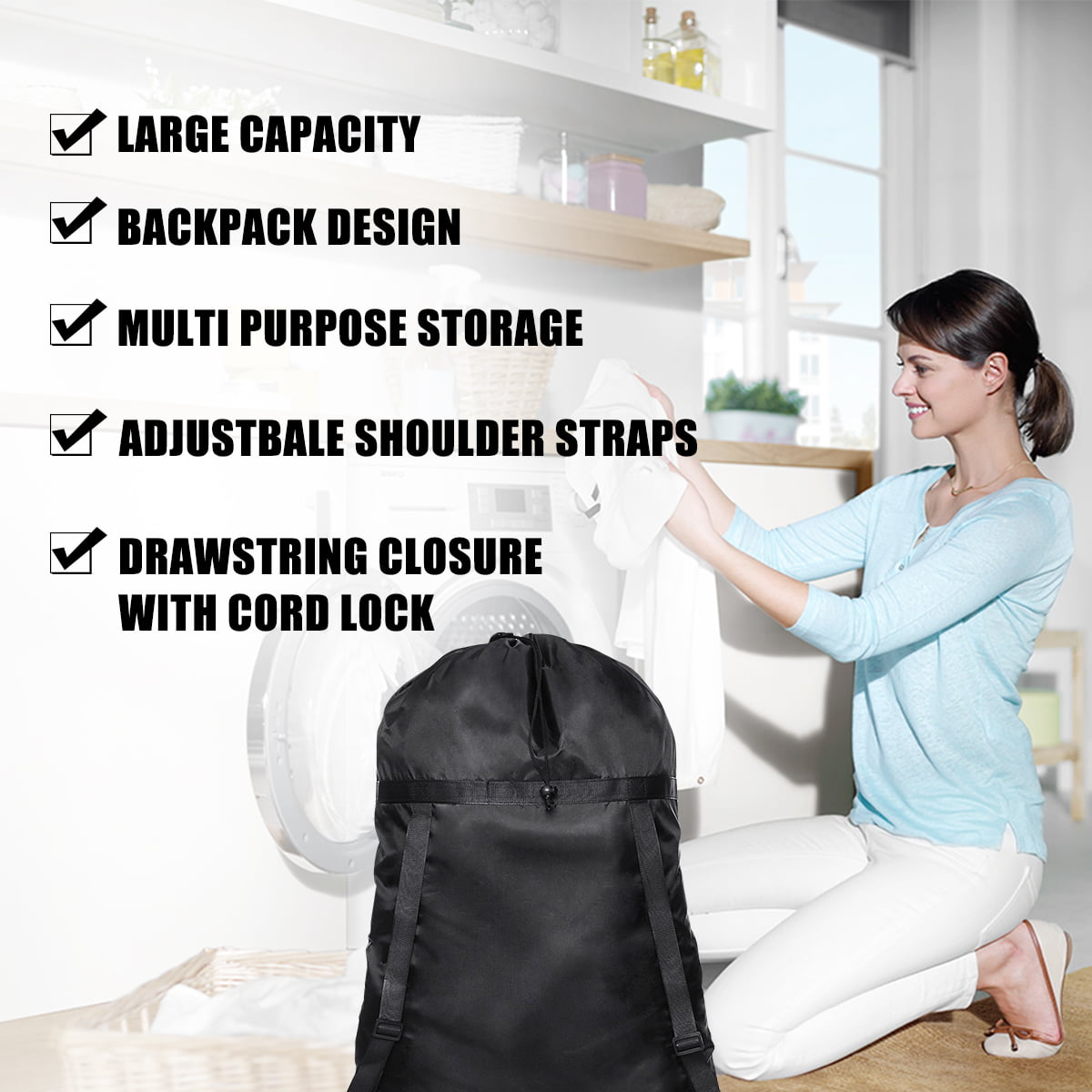Durable Heavy Duty Laundry Bag Locking Drawstring Closure Extra Large Backpack 