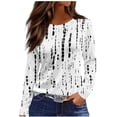 thumbnail image 4 of Uootdi Long Sleeve Shirts for Women Early Fall Fashion Basic Trendy Crew Neck Striped Floral Gift Printed Casual Tops, 4 of 5