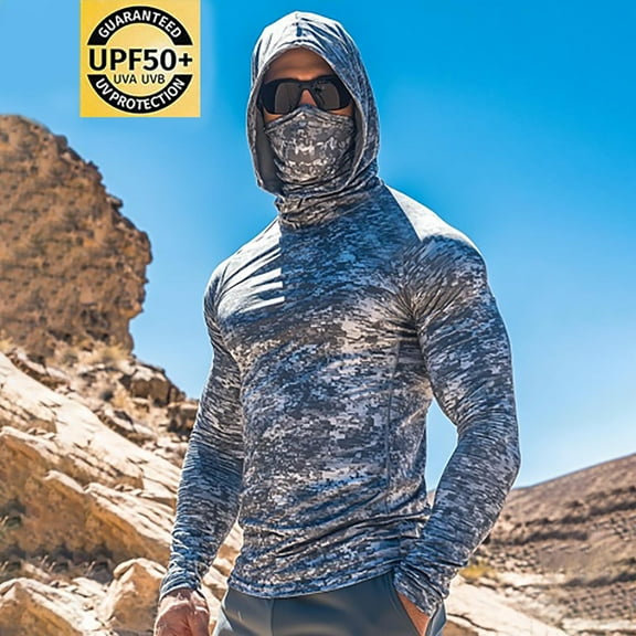 Puntoco Men's Performance Fishing Hoodie Shirt - UPF 50  Sun Protection Long Sleeve Thumbholes Shirts with Neck Gaiter Camouflage XL(XL)