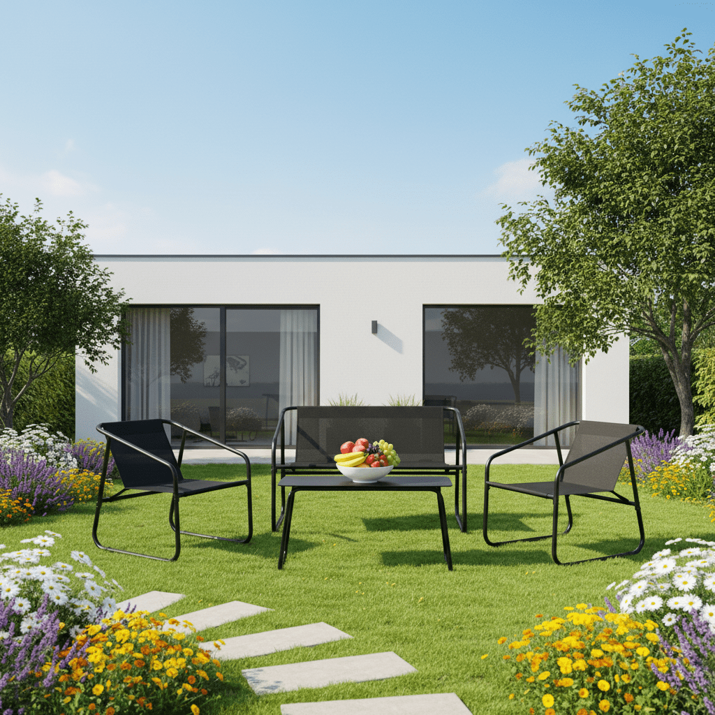 Atilioo 4 Piece Patio Furniture Set, Textilene Outdoor Furniture Set with Chairs & Table, Conversation Set for Lawn, Garden, Balcony, Yard, Poolside, Black