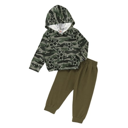

KIMI BEAR Newborn Baby Boys Outfits 6 Months Newborn Boy Autumn Winter Outfits 9 Months Newborn Boy Camouflage Floral Print Hooded Long Sleeve Hoodie + Pants 2PCs Set Multi-color