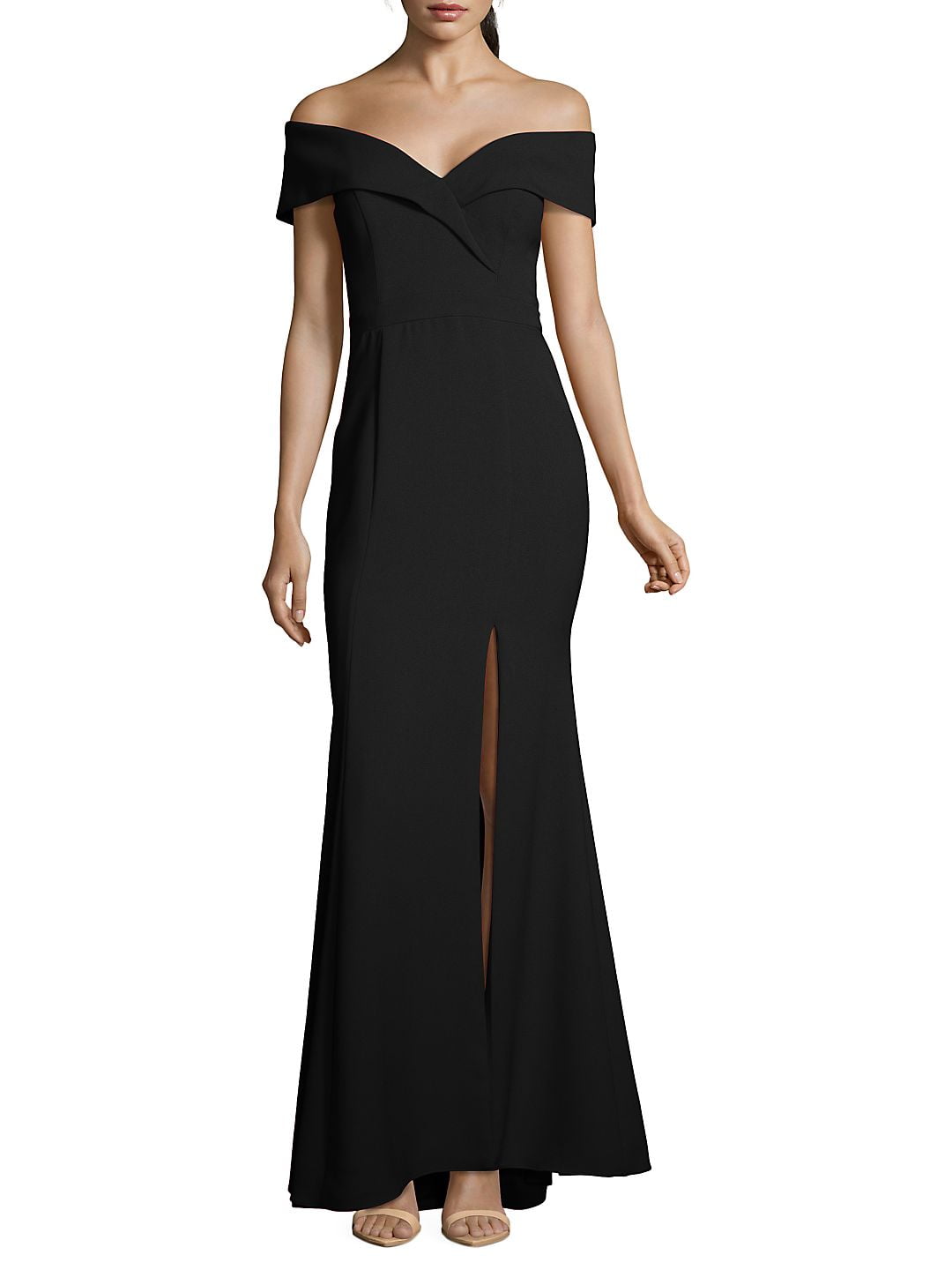 Xscape - XSCAPE Womens Black Short Sleeve Off Shoulder Maxi Sheath Formal Dress Size 8P 