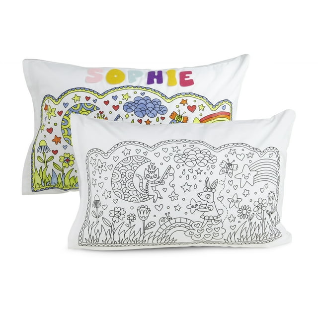 Let’s Create Color Your Own Pillowcase Craft Kit for Kids, Colorable Pillow Case with 6 Non