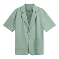 thumbnail image 2 of AZoiNM Men's Short Sleeve Shorts Suit Set Summer Two Button Notch Lapel Loose Fit, 2 of 8