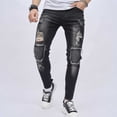 thumbnail image 2 of adviicd Men Jeans Relaxed Fit Mens Ripped Jeans, Distressed Destroyed Slim Fit Straight Leg Denim Pants Black,34, 2 of 5