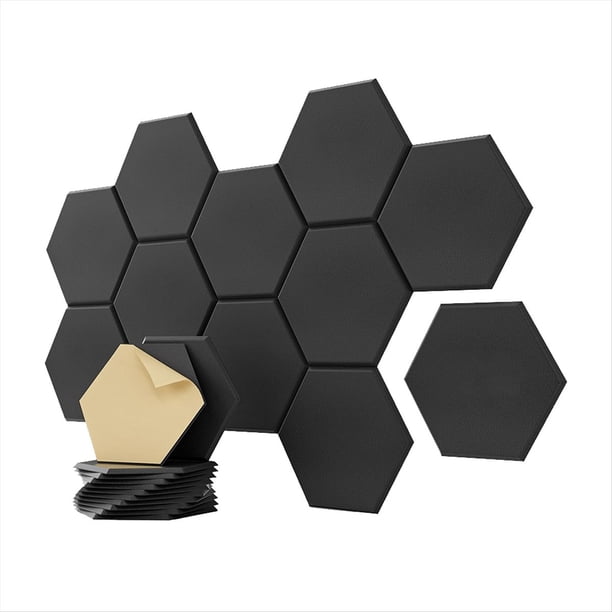 Paquete de 12 Paneles Acústicos, 12 X 10 X 0,4 Pulgadas, Paneles Insonorizados Autoadhesivos Hexagonales, para Dormitorio, Hogar, Estudio, Color Negro