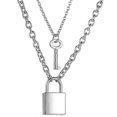 thumbnail image 1 of Stainless Steel Lock Key Pendant Necklace Long Chain Punk Multilayer Statement Choker Necklaces for Women Men Boy Girls, 1 of 5