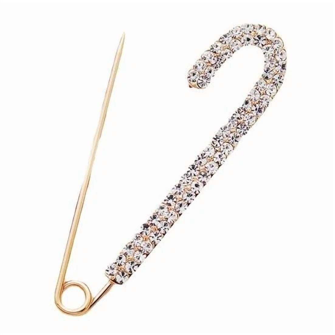 Pretty 1Ct Round Cut Simulated Diamond Women Safety Pin Brooch Pin 14K Yellow Gold Plated 925 Sterling Silver