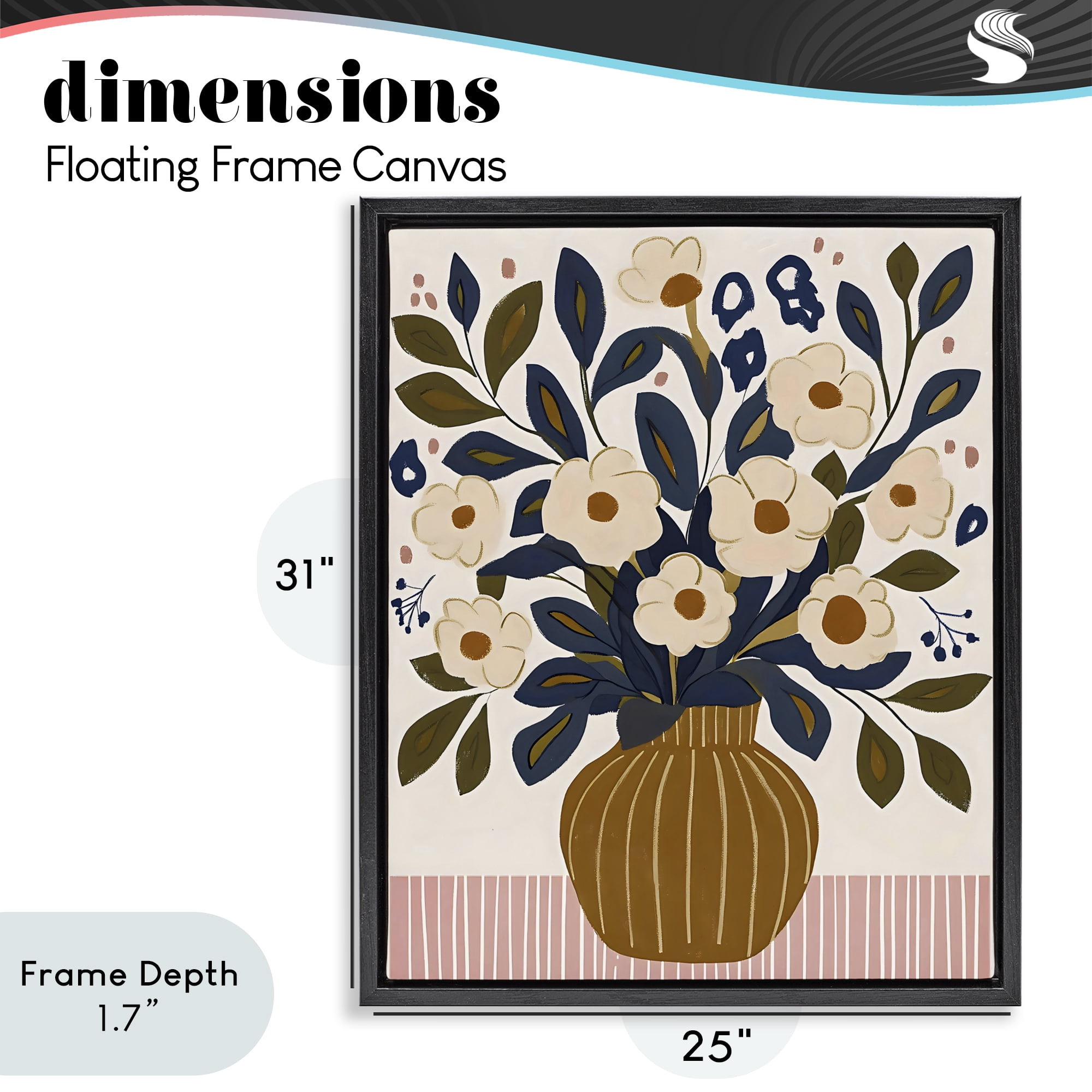 Stupell Industries Boho Floral Vase with Stripes Black Framed Floater Canvas Wall Art, design by Creative Studio