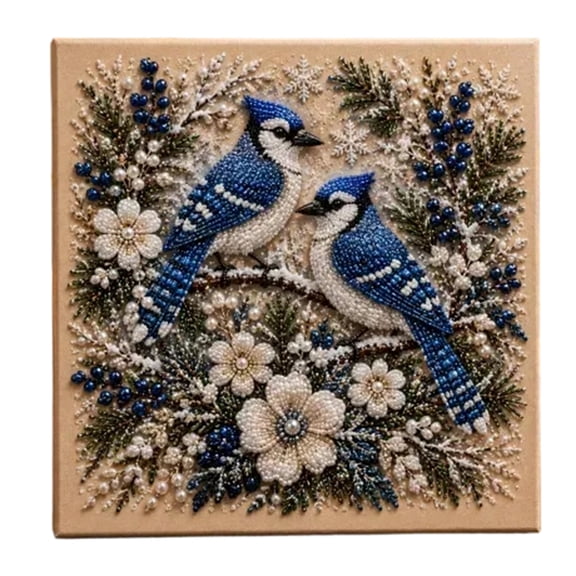 DIY Christmas Pearl Diamond Painting, Cardinal Winter Pearl Art DIY Kit Bird and Floral Canvas Craft Set with Bead Embellishment for Seasonal Decorative Making