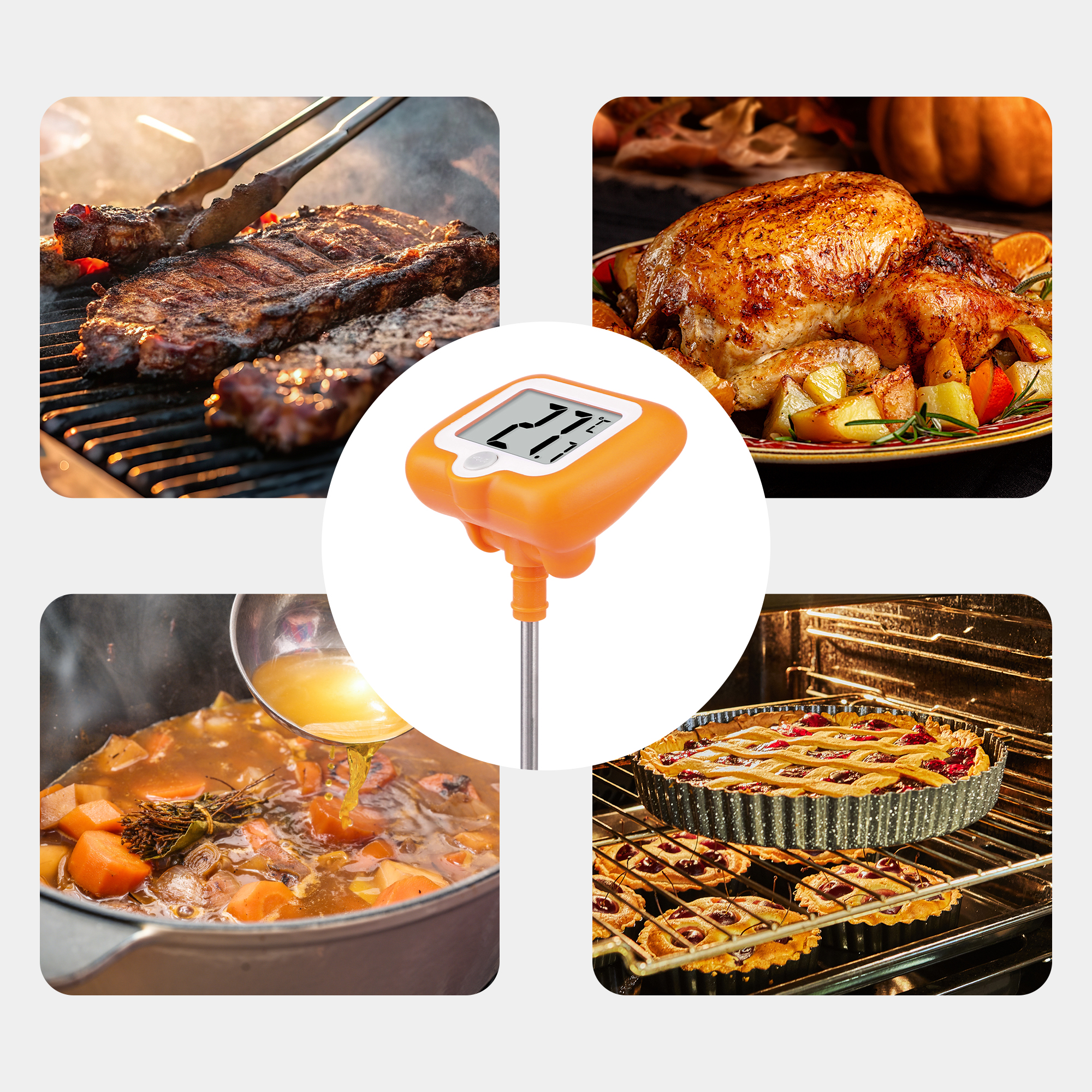 Unique Bargains Instant Read Cooking Thermometer with Clip Orange 9.8 Inch