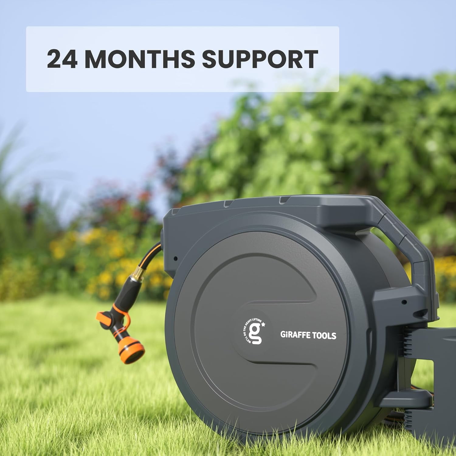 Giraffe Tools Retractable Garden Hose Reel with 1/2in-100ft Hose, Metal Bracket