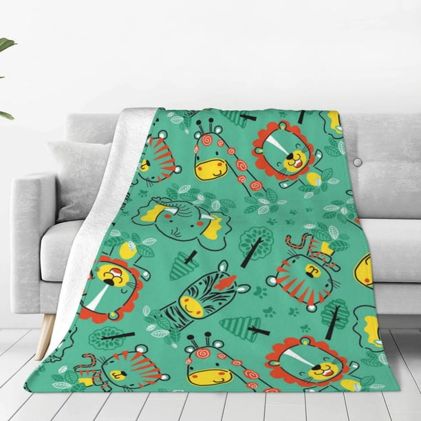 Balery Funny Animals in Jungle Manta de Felpa Suave y Acogedora – Cobija de Franela Aterciopelada para Cama, Lavable y Cálida para Sofá, Mascotas, Transpirable-50"x40"