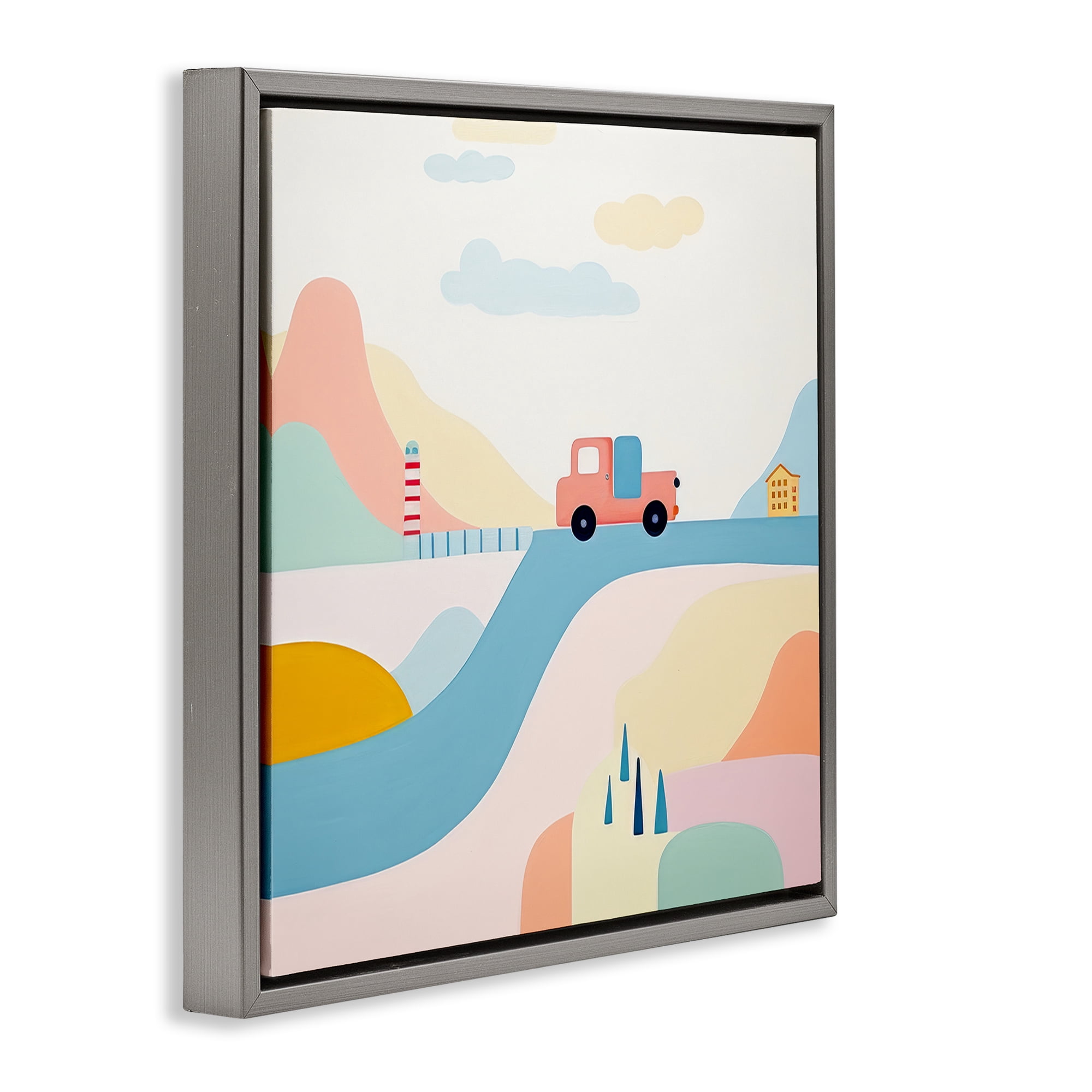Stupell Industries Pastel Landscape Scene Landscape Painting Gray Floater Framed Art Print Wall Art, 25 x 25