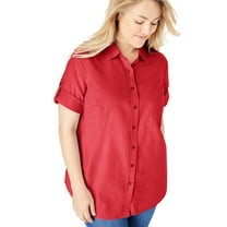 Woman Within Plus Size Short-Sleeve Button Down Seersucker Shirt