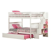 Woodland Staircase Bunk Bed Full over Full with Full Size Urban Trundle Bed in White