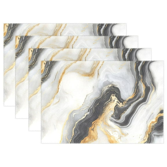 Ryvnso Placemats Set of 4 Golden Marble White Dining Mats Heat-Resistant Non-Slip Washable Table Mat
