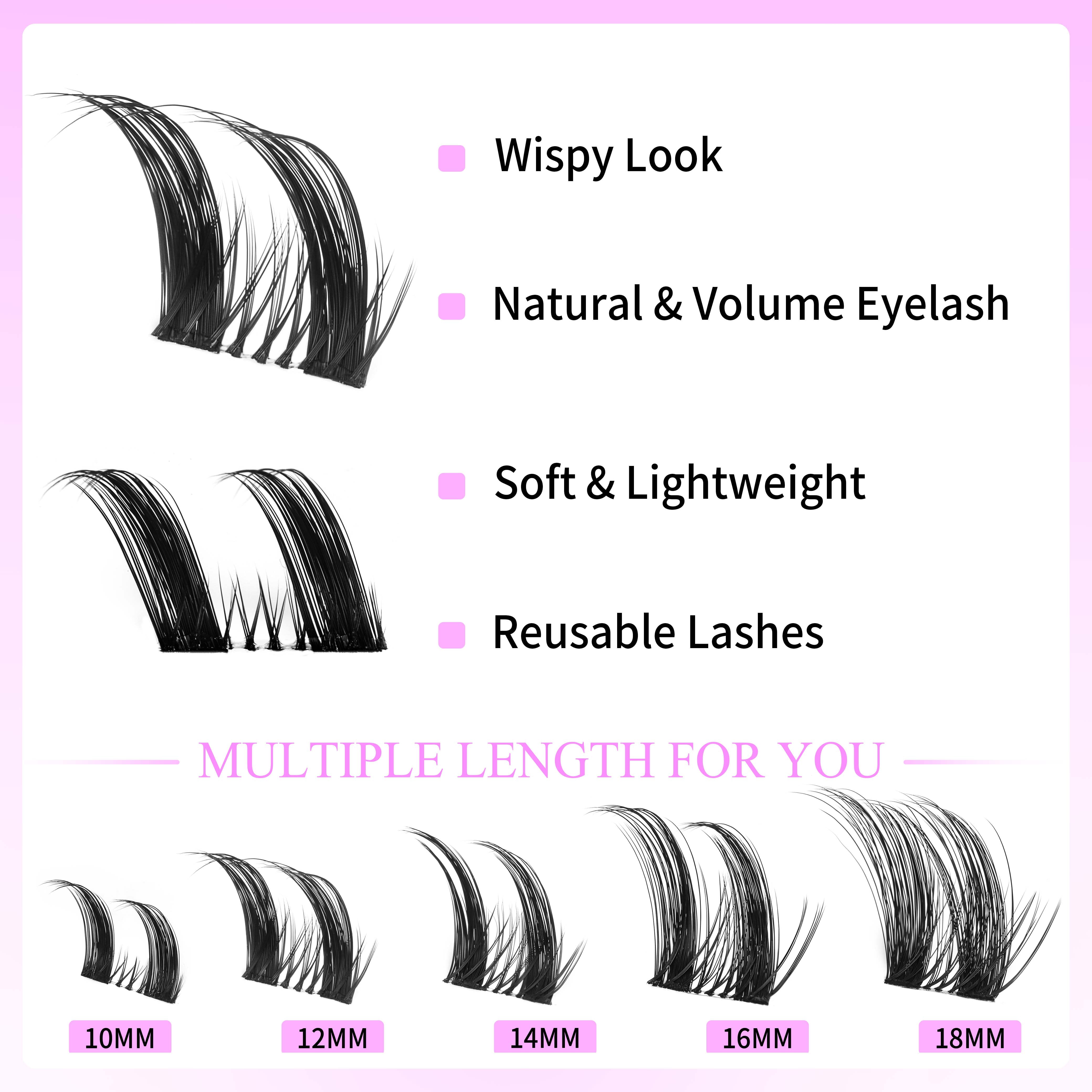 VEYESBEAUTY DIY Lash Cluster Velvet Wing Lashes - Reusable False Eyelashes for Effortless Glam and Volume