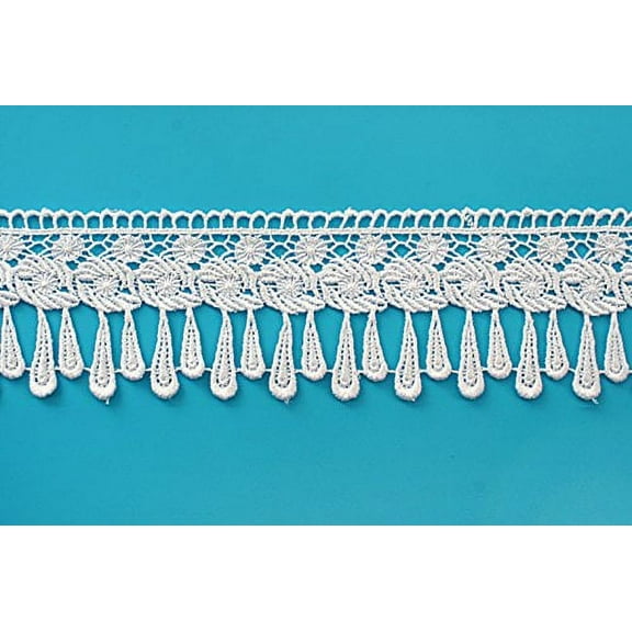 Altotux 3.25" 14 Colors Embroidered Venice Lace Trim Guipure Embellishment Teardrop Fringe Trimming By Yard (White)