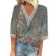 thumbnail image 2 of ICHUANYI Clearance Womens Spring And Summer Casual V-Neck Lace T-shirt Printed Short Sleeved Top(Army Green, M) ICHUANYI WER2023081403374, 2 of 5
