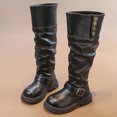 thumbnail image 2 of KPOPLK Girls Leather Lace Up Knee High Boots with Side Zipper Fashion Comfortable Round Toe Low Heel Combat Riding Boots Tall Boots Little Kid/Big Kid(29,Black), 2 of 6