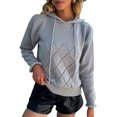 thumbnail image 1 of Pull à Capuche pour Femmes, Décontracté, Boutonné, Col en V, Manches Longues, Tricoté, Henley, 1 of 7