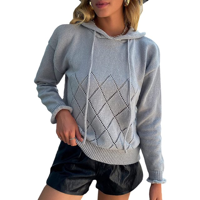 Pull à Capuche pour Femmes, Décontracté, Boutonné, Col en V, Manches Longues, Tricoté, Henley