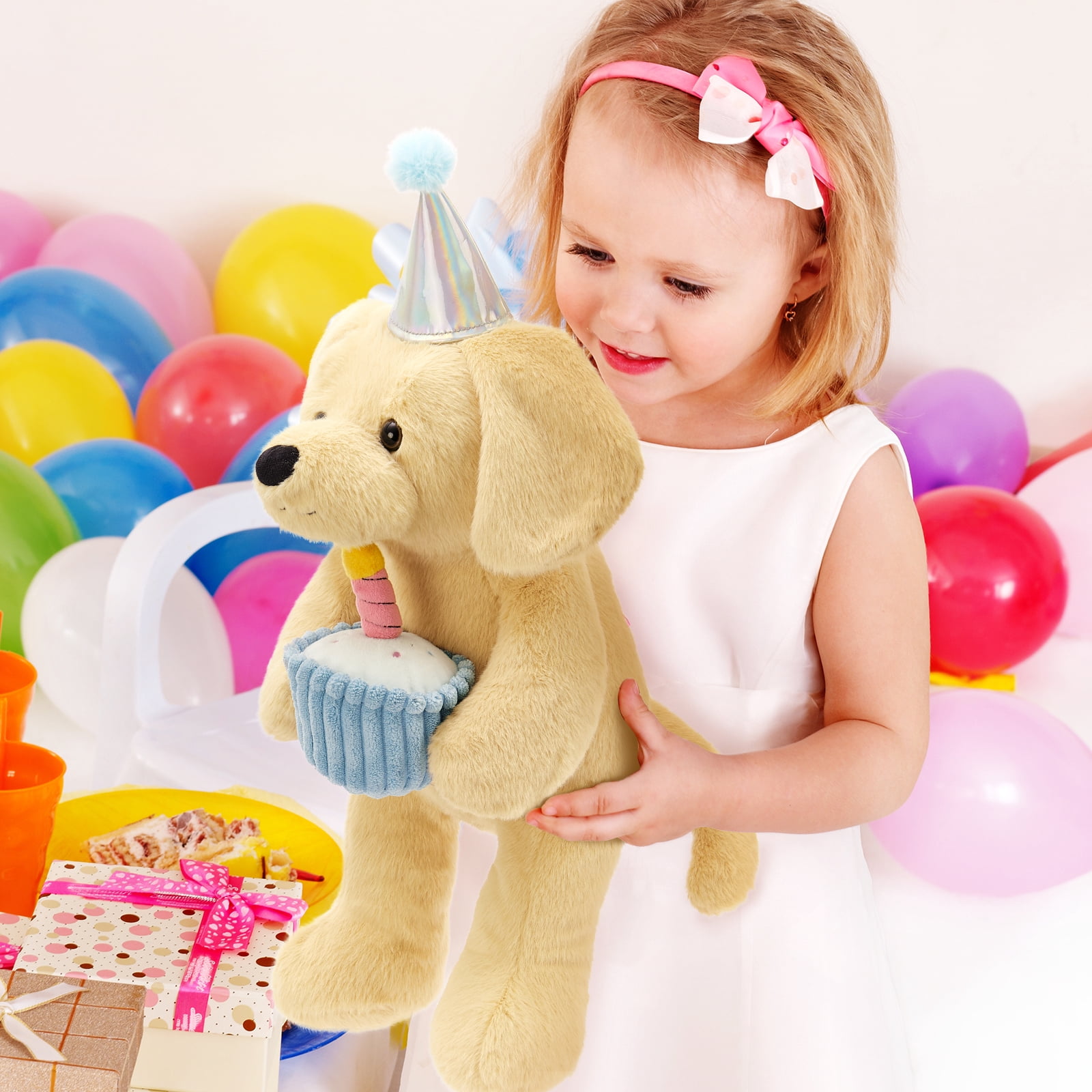 MaoGoLan 18'' Labrador Stuffed Animal Stuffed Labrador With A Birthday Cake And Glow-in-the-dark Candle Plush Toy