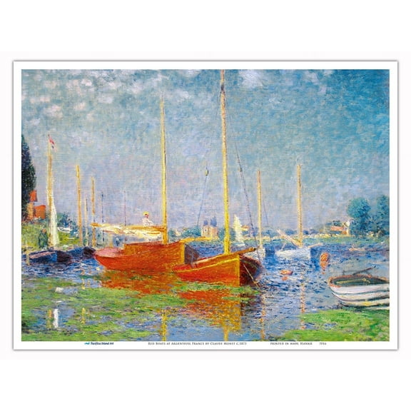 Red Boats at Argenteuil France - From an Original Color Painting by Claude Monet c.1875 - Master Art Print (Unframed) 9in x 12in