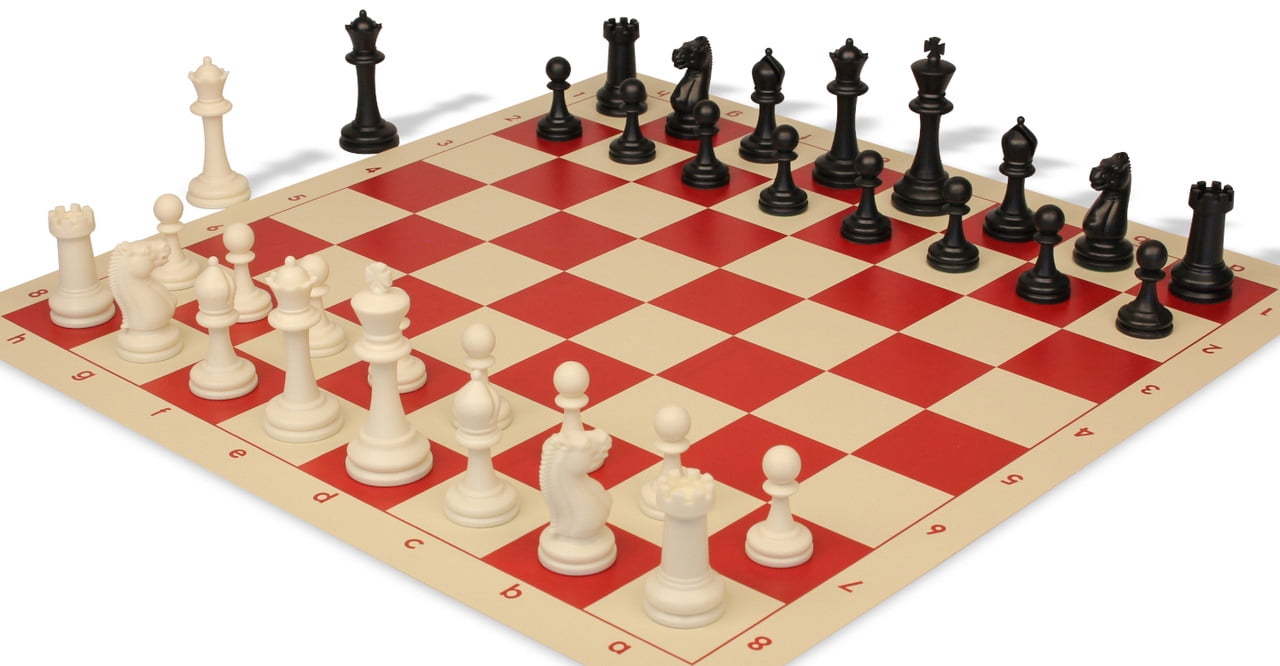 Archer's Bag Master Series Double-Weighted Plastic Chess Set - Black & Ivory Pieces - Red