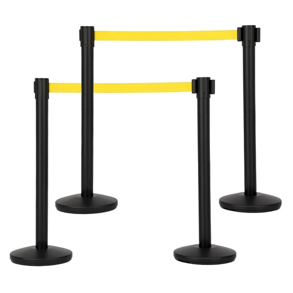 Crowd Control Stanchions Set, Retractable Belt Queue Barrier Posts – 6.6FT Belt, 35.4" Heavy Duty Steel, Non-Fill Base – 2/4 Pack