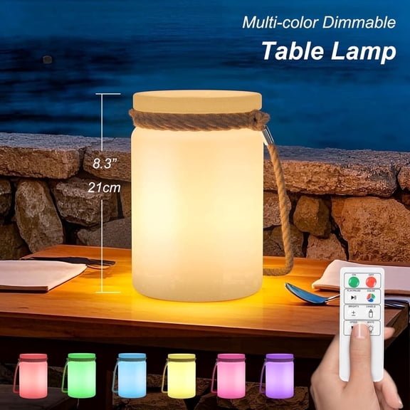 Postlucky 8" Portable LED Camping Lantern Dimmable RGB Color with Remote Control, Rope Strap, USB Charging for Home/Indoors/Outdoors