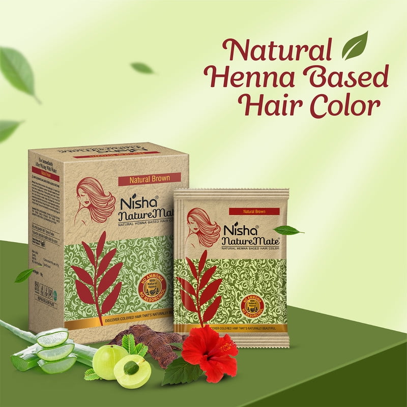 (3 pack) Nisha Nature Mate Natural Henna Based Hair Color dye, Natural Brown, 3.17 oz