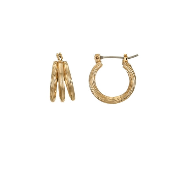 Time and Tru Small Triple Layer Gold Hoop for Women, Twisted Gold