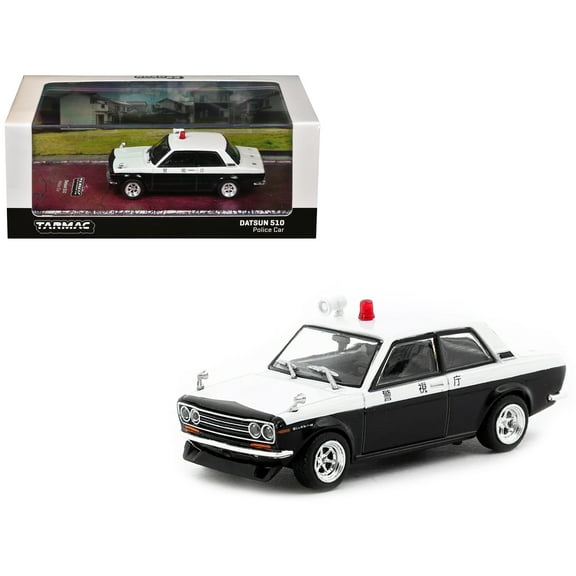 Datsun 510 "Japanese Police" Black and White "Road64" Series 1/64 Diecast Model Car by Tarmac Works