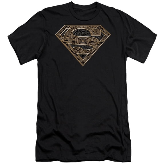 Superman Aztec Shield Adult 30/1 T-Shirt Black