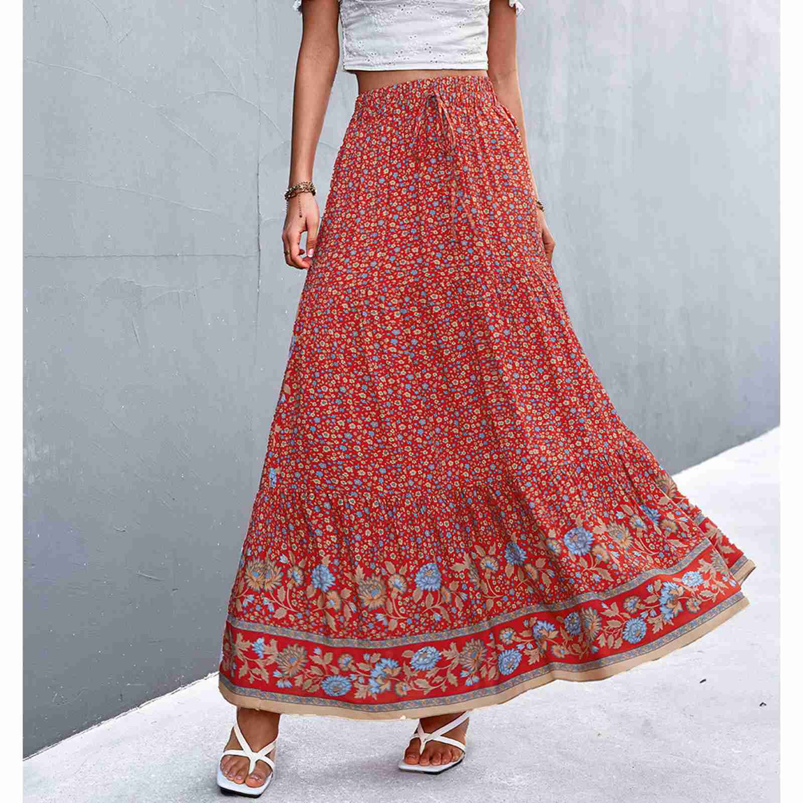 High waisted floral maxi skirt deals