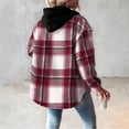 thumbnail image 4 of Women's Plaid Shacket Lightweight Fleece Lined Hooded Jacket Long Sleeve Button Up Winter Coat with Pockets, 4 of 6