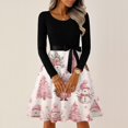 thumbnail image 2 of Christmas Dresses for Women Women's Casual Fashion Round Neck Long Sleeve Christmas Printed Party Vintage Long Dresses for Holiday Gathering,Pink,2XL, 2 of 7