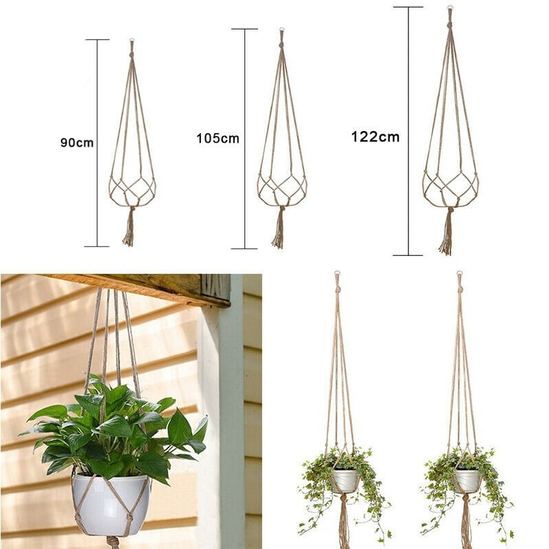 Set of 4 Macrame Plant Hangers Hanging Flower Pot Wall Holder with Hook 85-122cm 
