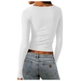 thumbnail image 3 of BLVB Women's Long Sleeve Crop Top Square Neck Double Lined Basic Slim T Shirt Base Layer Tights Fall Winter Clothes, 3 of 6