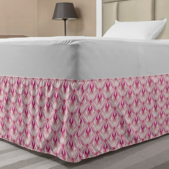 Damask Bed Skirt, Oriental Swirled Stripes Composition Ornamental Design with Curves and Curlicues, Elastic Bedskirt Dust Ruffle Wrap Around for Bedding Decor, 4 Sizes, Multicolor, by Ambesonne