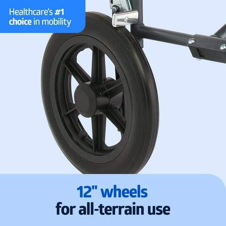 Medline Durable Folding Steel Transport Wheelchair with 12-Inch Wheels, 19-Inch Seat Width, Gray Frame, Microban, Burgundy Upholstery