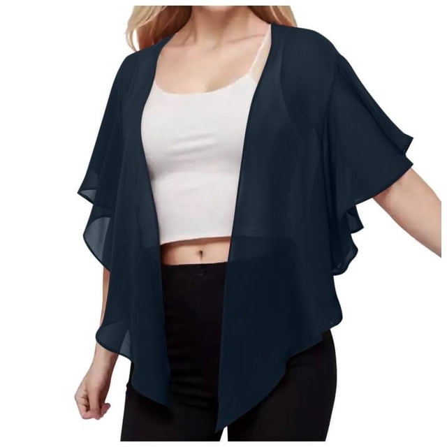 YOUSNH Châles et Étoles en Mousseline pour Femmes, Ouverture devant, Cardigan à Nouer pour Robe de Soirée, Châles et Étoles pour Robes de Soirée, Bleu Marine, Taille Unique