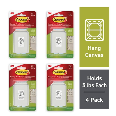 Command Jumbo Canvas Hangers, Indoor Use, White, 4 Hangers, 16 Strips