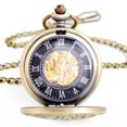 thumbnail image 2 of reloj de bolsillo retro con cubierta de esqueleto, mecánico, de cuerda manual, analógico-digital, de aleación, color bronce elegante, 2 of 5