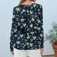 thumbnail image 4 of WTOBBY Stylish Women's Casual Slit Hem Floral Print T-Shirt, Round Neck Long Sleeve Top with Comfortable Fit for Ladies Fashion and Daily Activities,Navy 2XL, 4 of 5